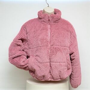 Wild Fable Dusty Rose Faux-Fur Puffer Jacket‎ Small Plush Teddy Soft